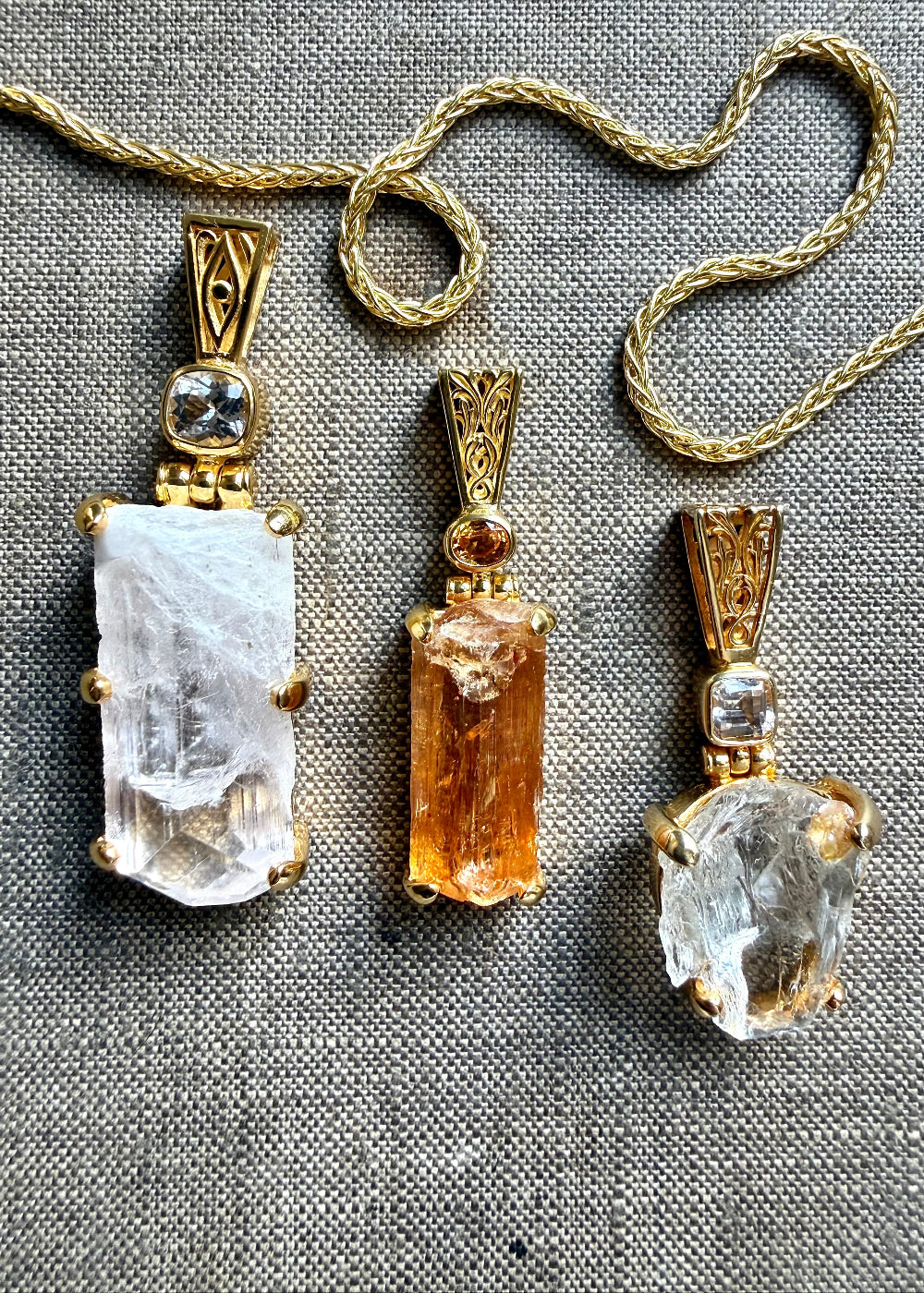 Raw Imperial Topaz + Orange Sapphire Fine Vibrational Gemstone Pendant *