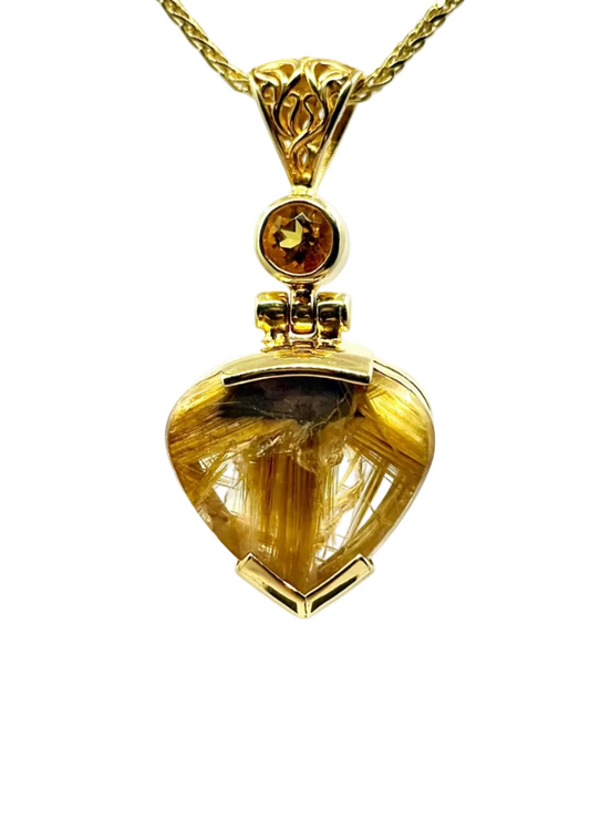 Golden Rutilated Quartz + Golden Beryl Fine Vibrational Gemstone Pendant