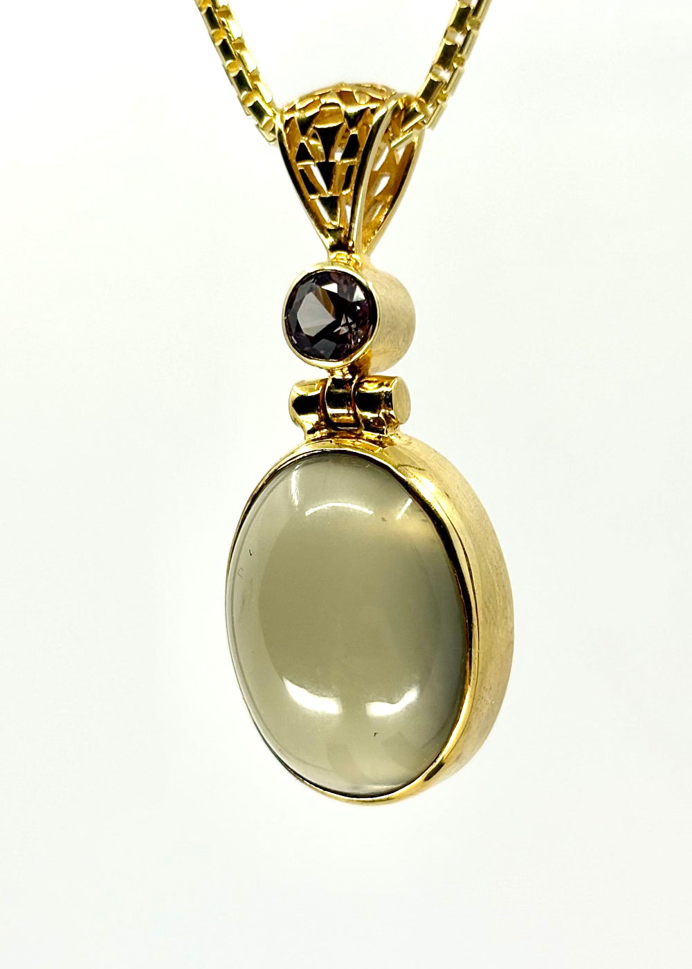 Fine Moonstone + Alexandrite Effect Sapphire Vibrational Gemstone Pendant