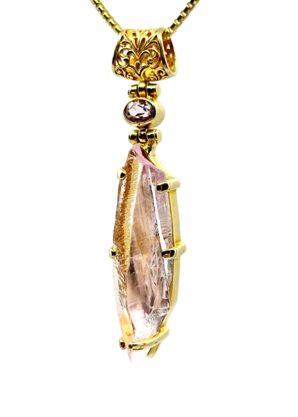 Raw Kunzite x2 Fine Vibrational Gemstone Pendant
