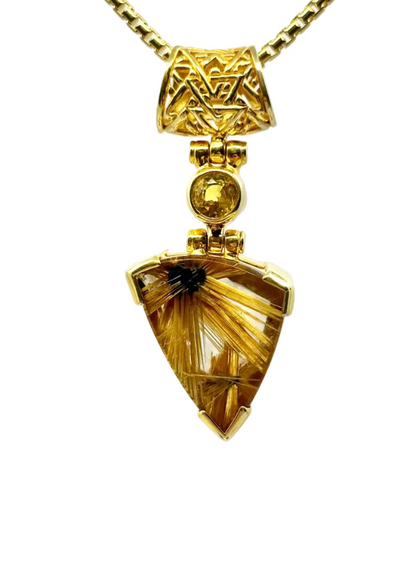 Golden Rutilated Quartz Flower + Yellow Sapphire Vibrational Gemstone Pendant