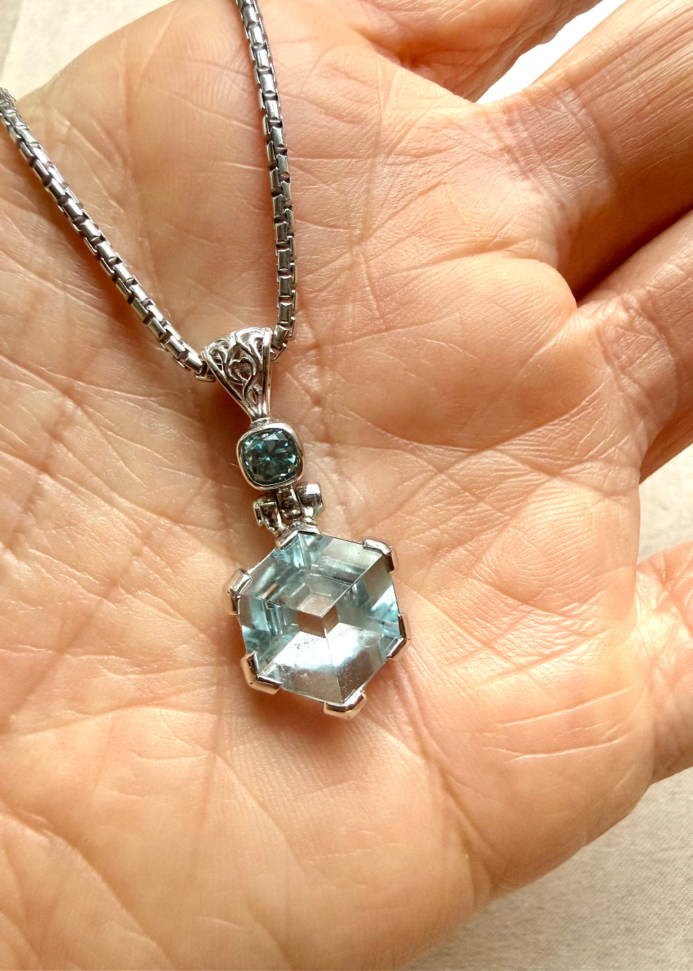 Blue Topaz Portal + BG Moissanite Fine Vibrational Gemstone Pendant