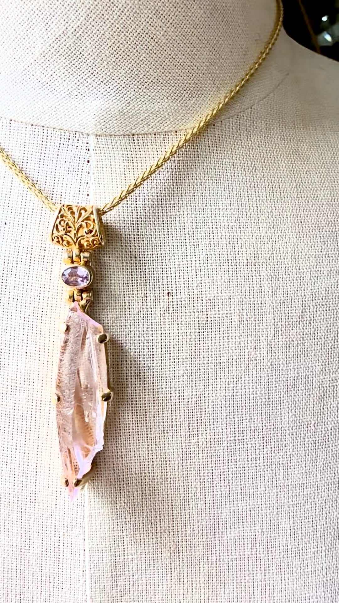 Raw Kunzite x2 Fine Vibrational Gemstone Pendant