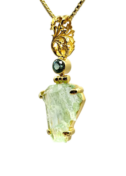 Raw Spodumene + Paraiba Spinel Vibrational Gemstone Pendant