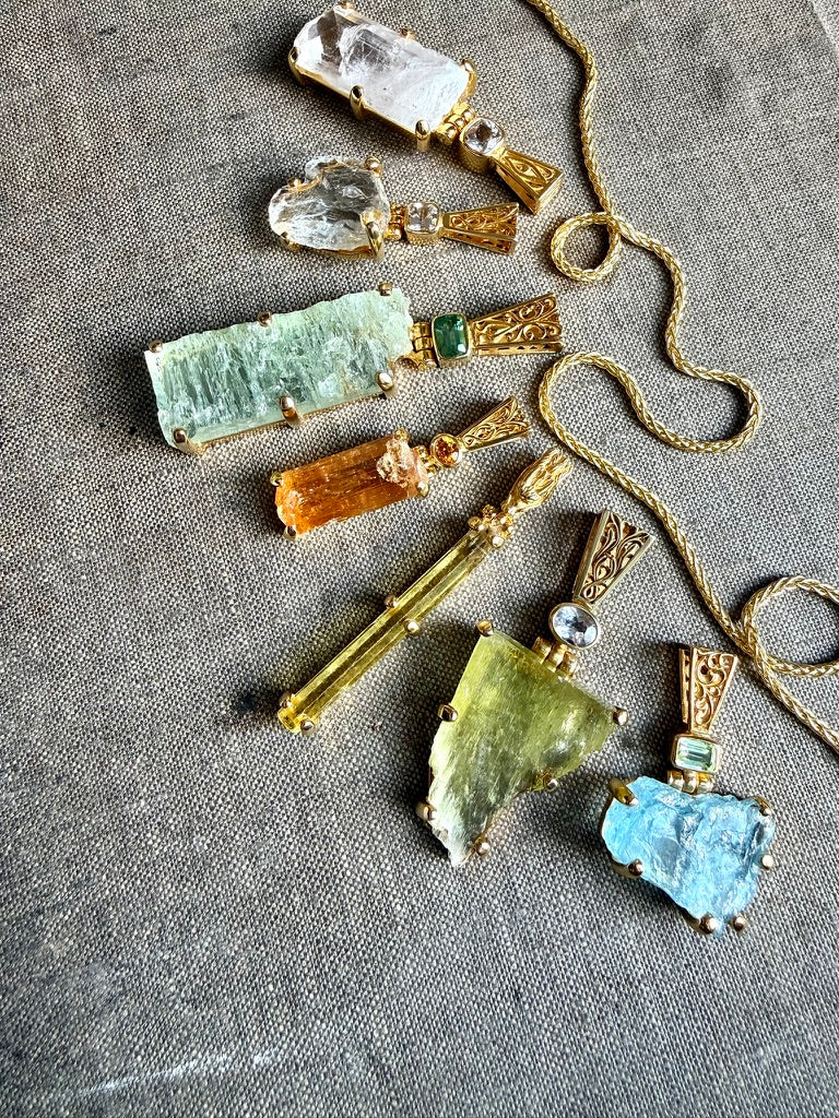 Raw Blue Beryl + Mint Tourmaline Vibrational Gemstone Pendant