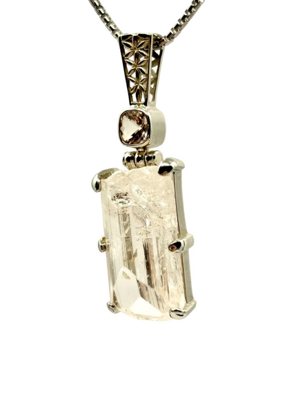Raw Danburite + Morganite Fine Vibrational Gemstone Pendant