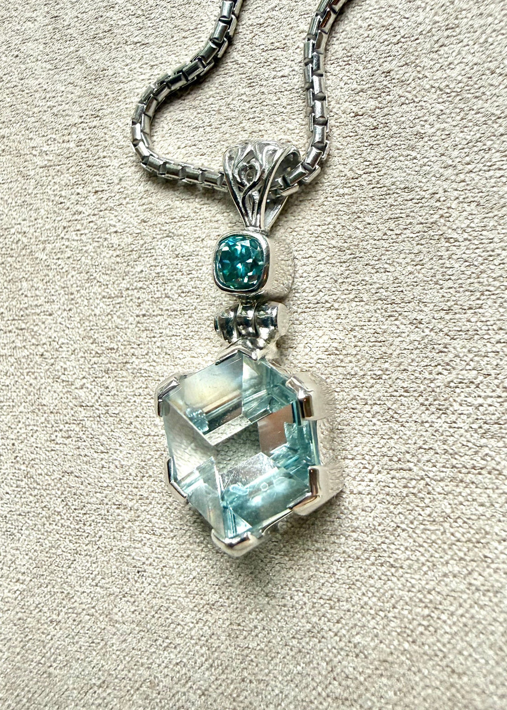 Blue Topaz Portal + BG Moissanite Fine Vibrational Gemstone Pendant