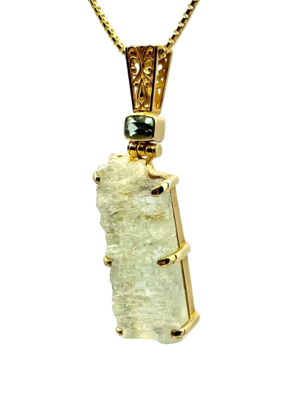Raw Blue Beryl + Mint Tourmaline Vibrational Gemstone Pendant