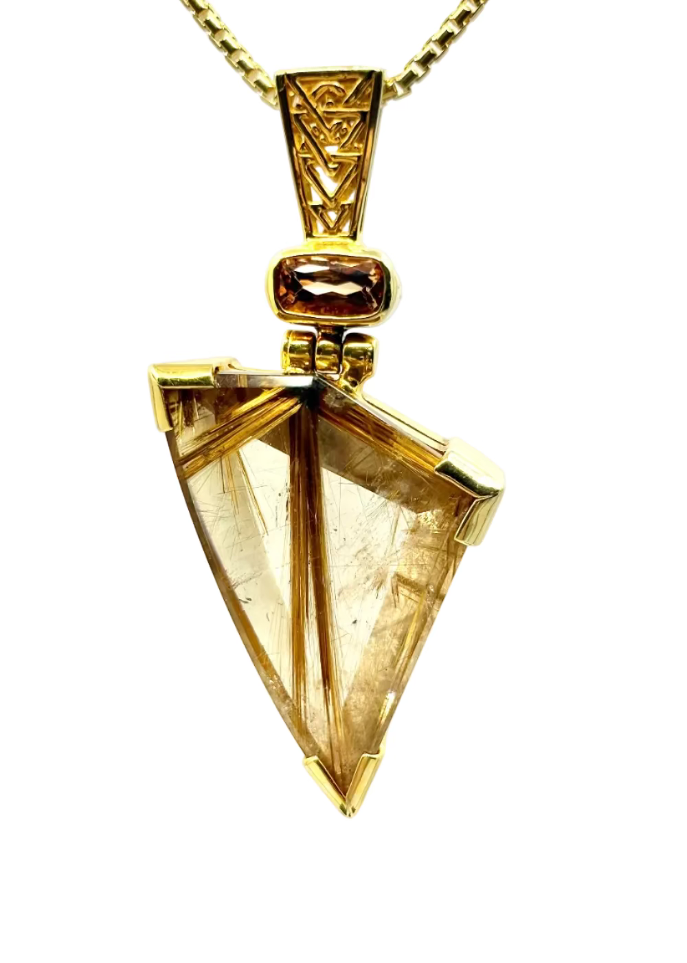 Golden Rutilated Quartz Flower + Imperial Topaz Fine Vibrational Gemstone Pendant