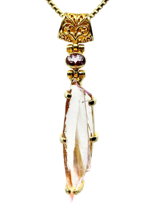 Raw Kunzite x2 Fine Vibrational Gemstone Pendant
