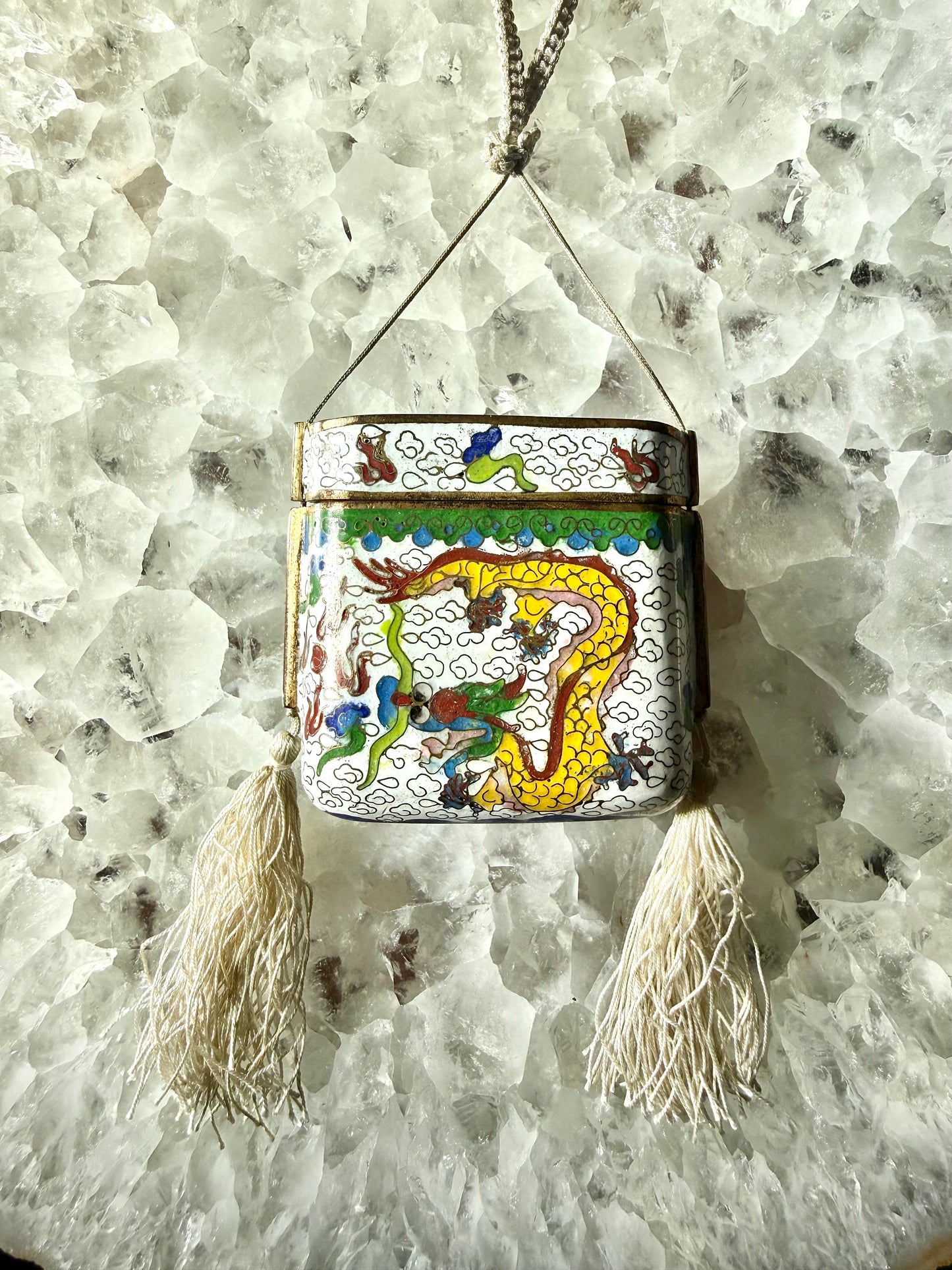 Vintage Dragon Cloisonné Tassel Box Necklace