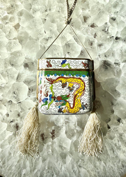 Vintage Dragon Cloisonné Tassel Box Necklace