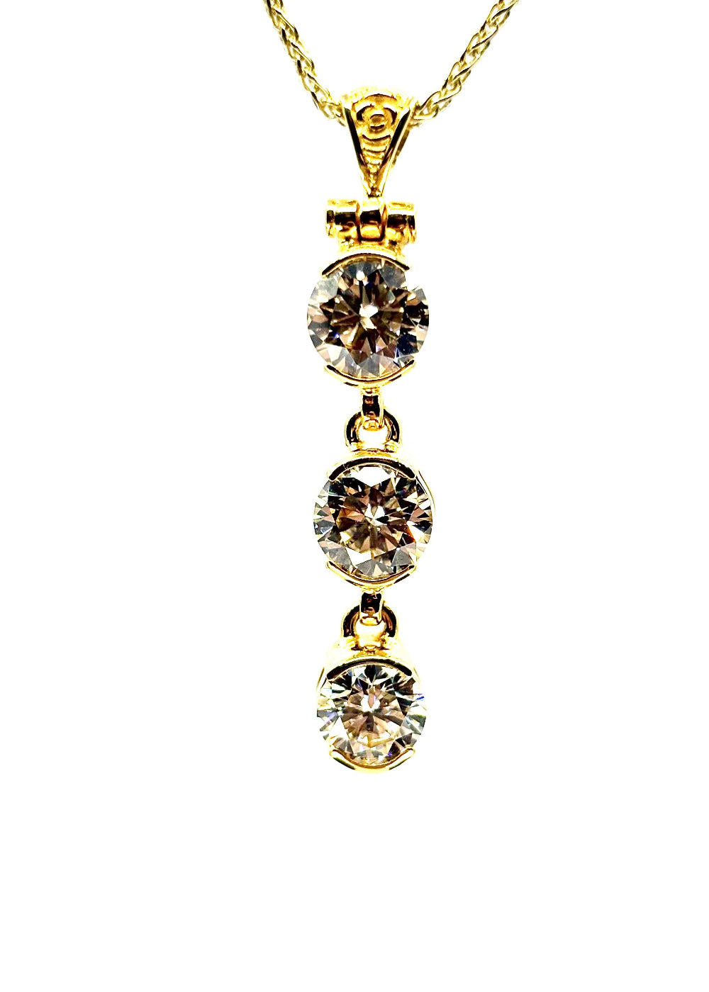 Champagne Moisanite x3 Fine Vibrational Gemstone Pendant