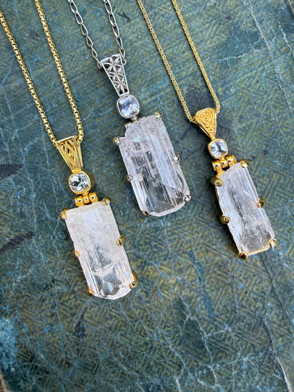 Raw Danburite + Morganite Fine Vibrational Gemstone Pendant