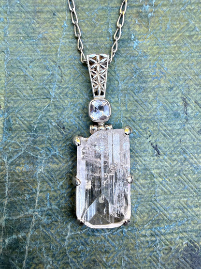Raw Danburite + Morganite Fine Vibrational Gemstone Pendant