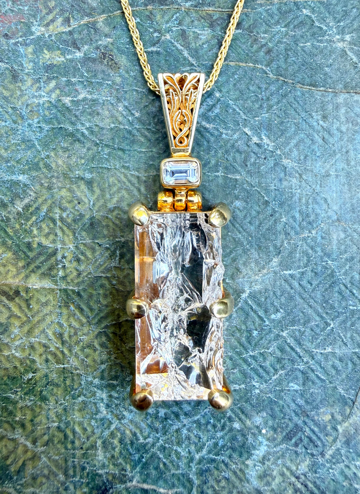 Angelic Reflections Clear Quartz + Phenakite Vibrational Gemstone  Pendant