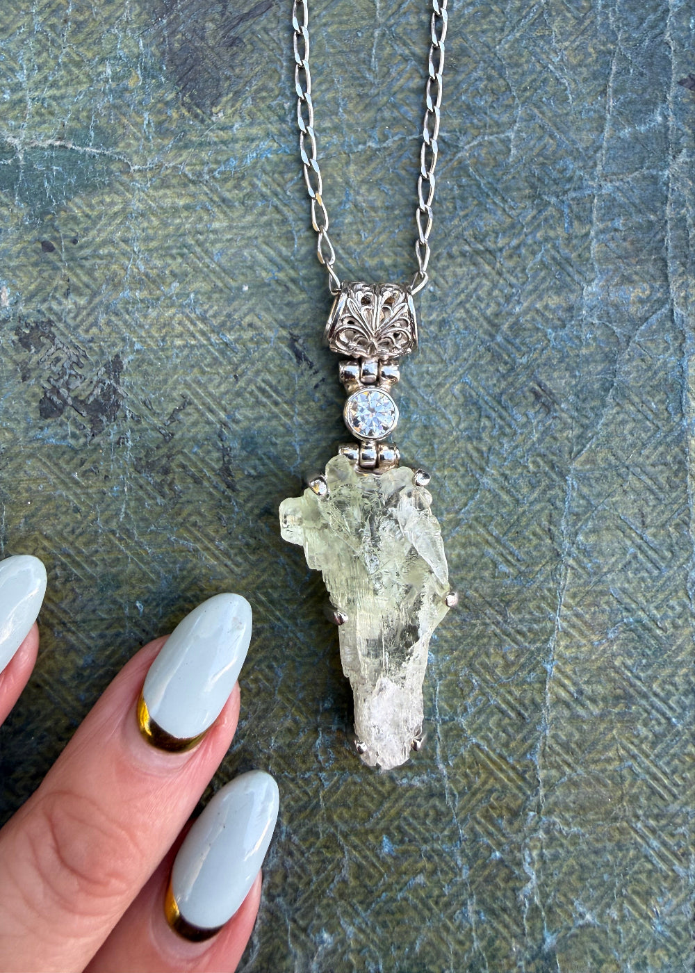 Raw Aquamarine + Moissanite Vibrational Gemstone Pendant
