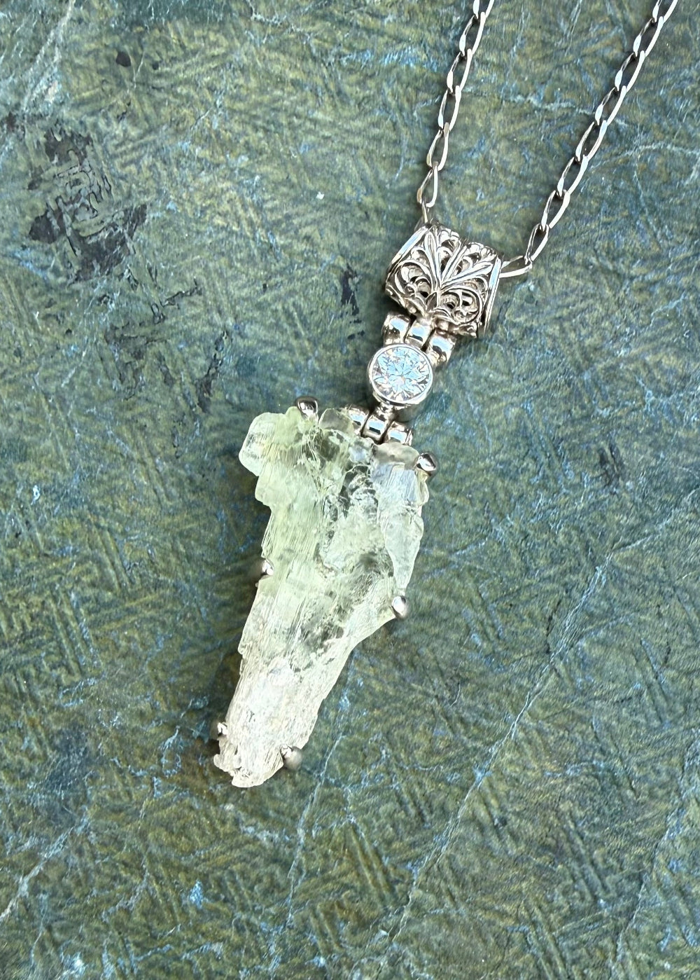 Raw Aquamarine + Moissanite Vibrational Gemstone Pendant