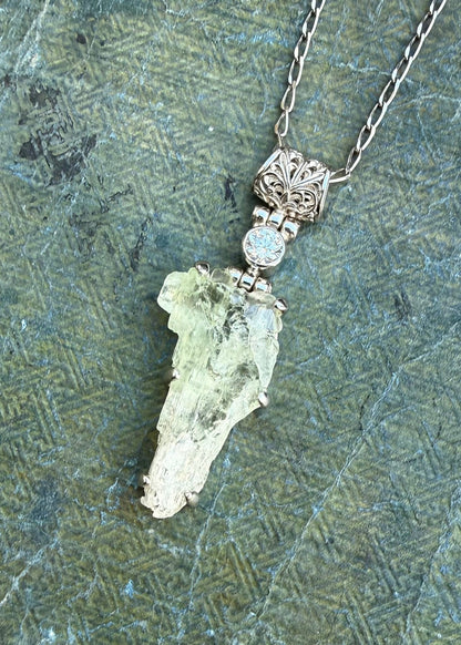 Raw Aquamarine + Moissanite Vibrational Gemstone Pendant