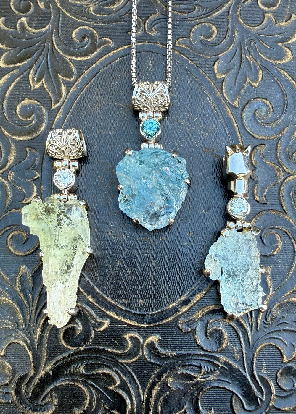 Raw Aquamarine + Moissanite Vibrational Gemstone Pendant