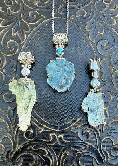 Raw Aquamarine + Moissanite Vibrational Gemstone Pendant