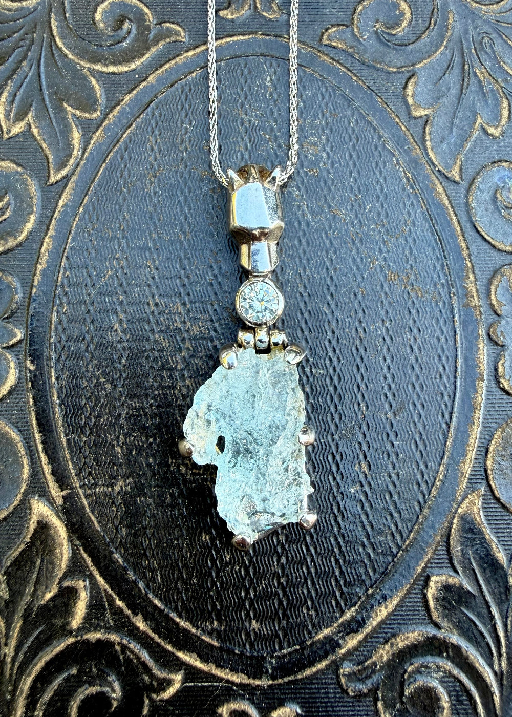 Raw Aquamarine + Moissanite Vibrational Gemstone Pendant