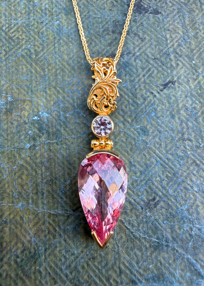 Imperial Pink Sapphire + Pink Moissanite Vibrational Gemstone Pendant