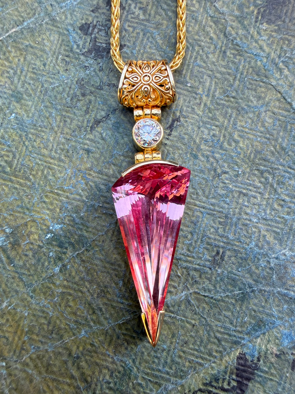 Imperial Pink Sapphire + Pink Moissanite Vibrational Gemstone Pendant