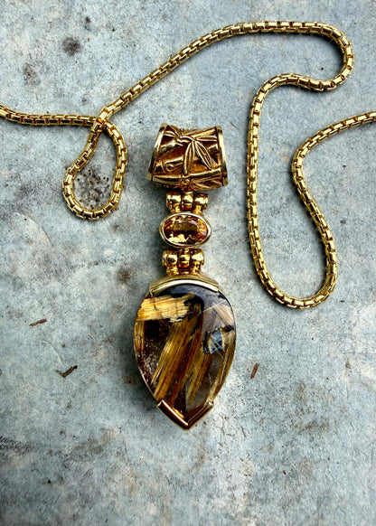 Golden Rutilated Quartz + Imperial Topaz Vibrational Gemstone Pendant
