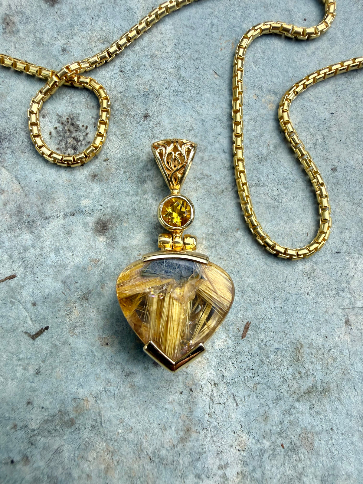 Golden Rutilated Quartz + Golden Beryl Vibrational Gemstone Pendant