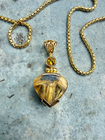 Golden Rutilated Quartz + Golden Beryl Vibrational Gemstone Pendant