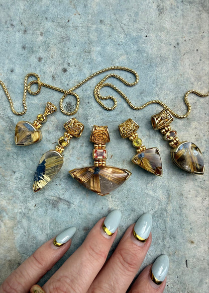 Golden Rutilated Quartz Flower + Imperial Topaz Vibrational Gemstone Pendant