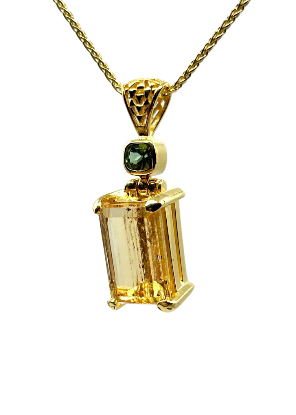 Imperial Topaz + Green Tourmaline Fine Vibrational Gemstone Pendant