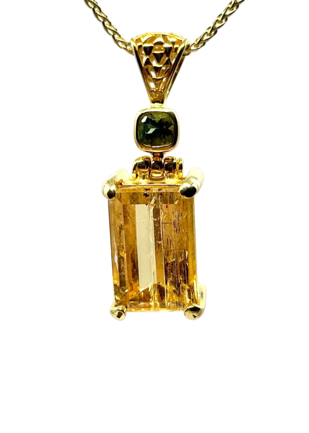 Imperial Topaz + Green Tourmaline Fine Vibrational Gemstone Pendant