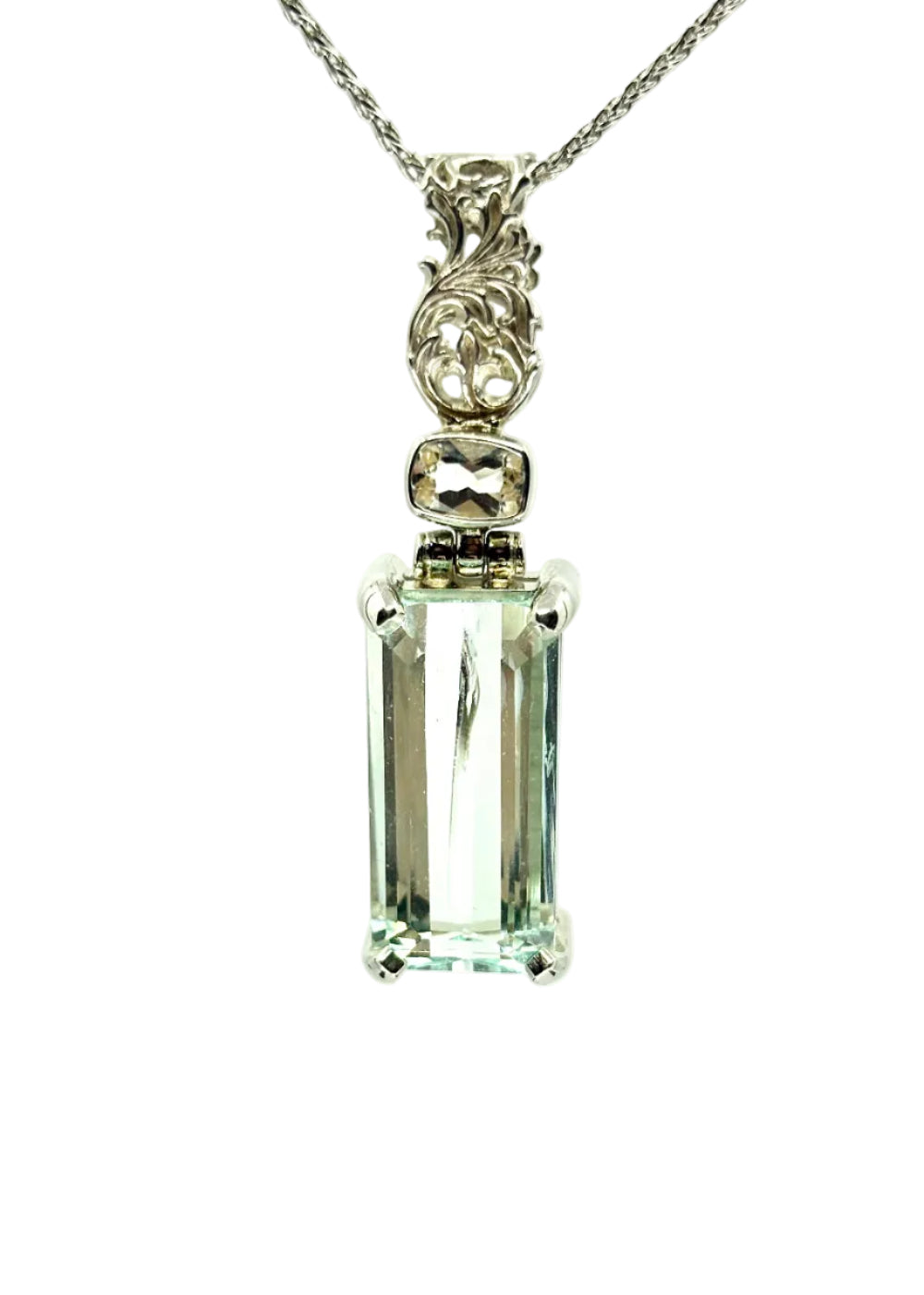Seafoam Obsidian + Phenkite Fine Vibrational Gemstone Pendant