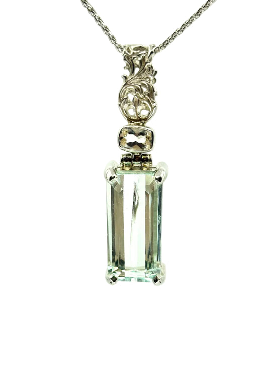 Seafoam Obsidian + Phenkite Fine Vibrational Gemstone Pendant