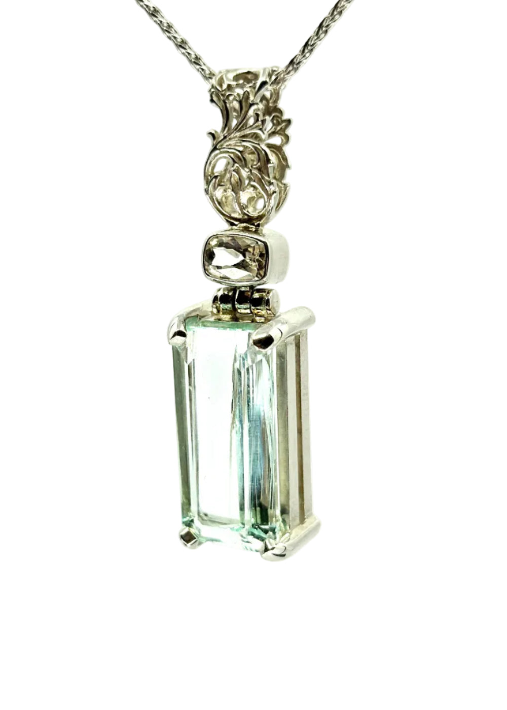 Seafoam Obsidian + Phenkite Fine Vibrational Gemstone Pendant