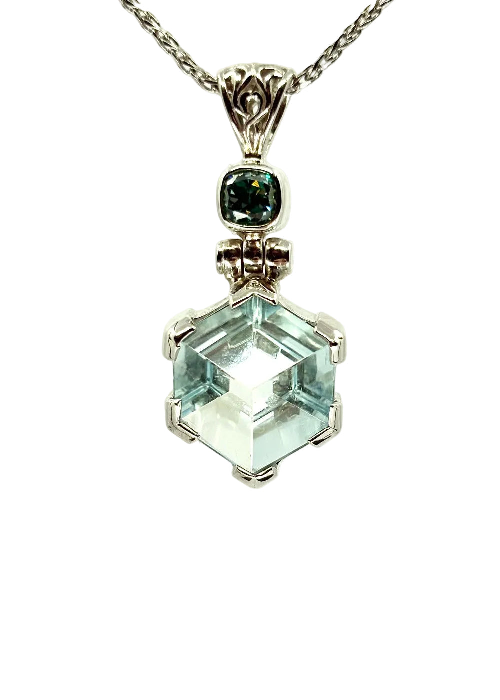 Blue Topaz Portal + BG Moissanite Vibrational Gemstone Pendant