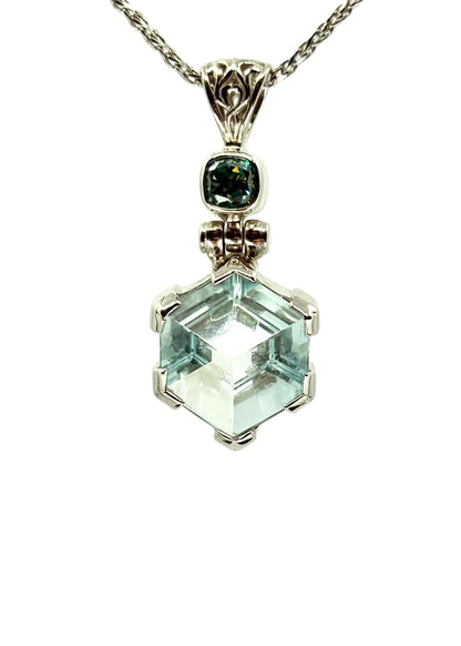 Blue Topaz Portal + BG Moissanite Vibrational Gemstone Pendant