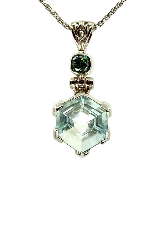 Blue Topaz Portal + BG Moissanite Fine Vibrational Gemstone Pendant