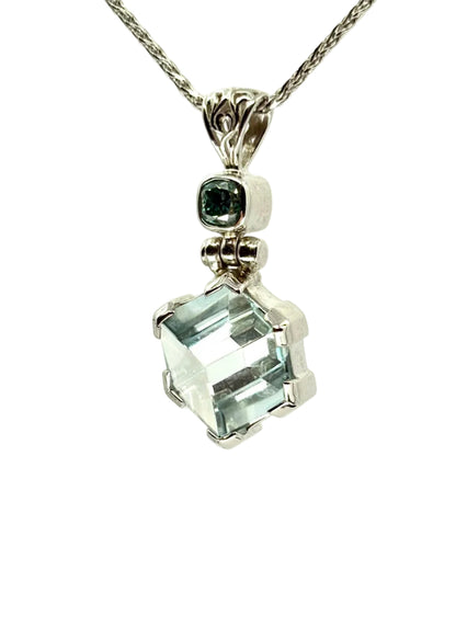 Blue Topaz Portal + BG Moissanite Vibrational Gemstone Pendant