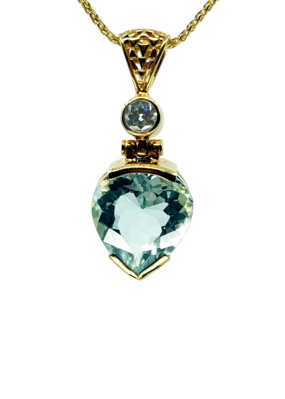 Seafoam Obsidian+ Moissanite, Fine Vibrational Gemstone Pendant