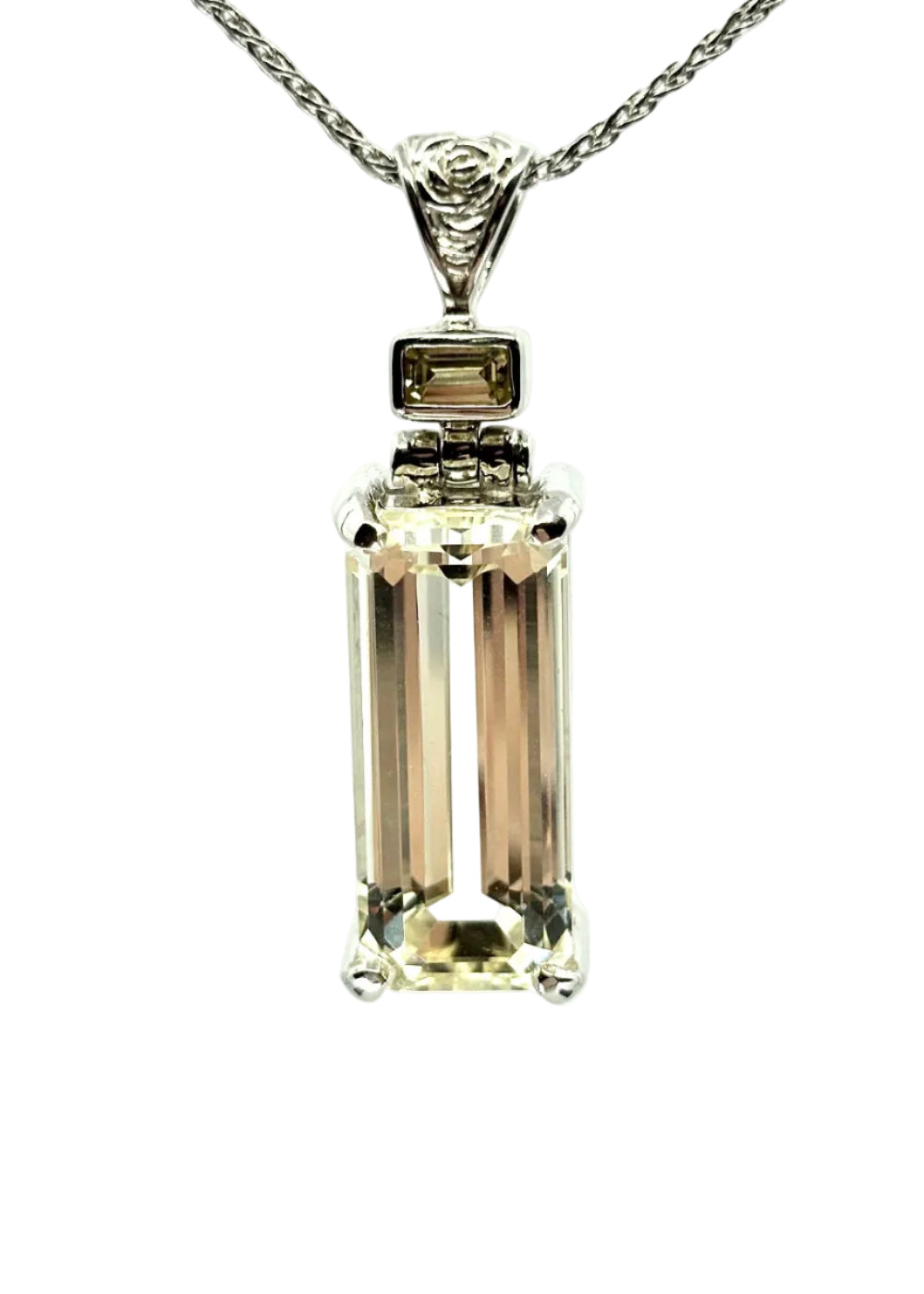 Spodumene + Green Chrysoberyl Fine Vibrational Gemstone Pendant