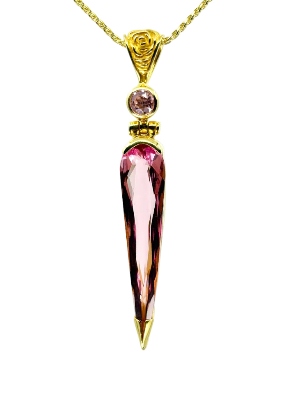 Crystalline Pink Beryl + Pink YAG Garnet Vibrational Gemstone Pendant