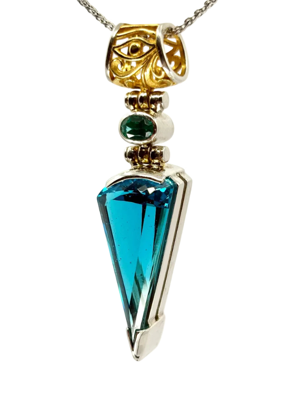 Blue Green Obsidian + Yag Paraiba Fine Vibrational Gemstone Pendant