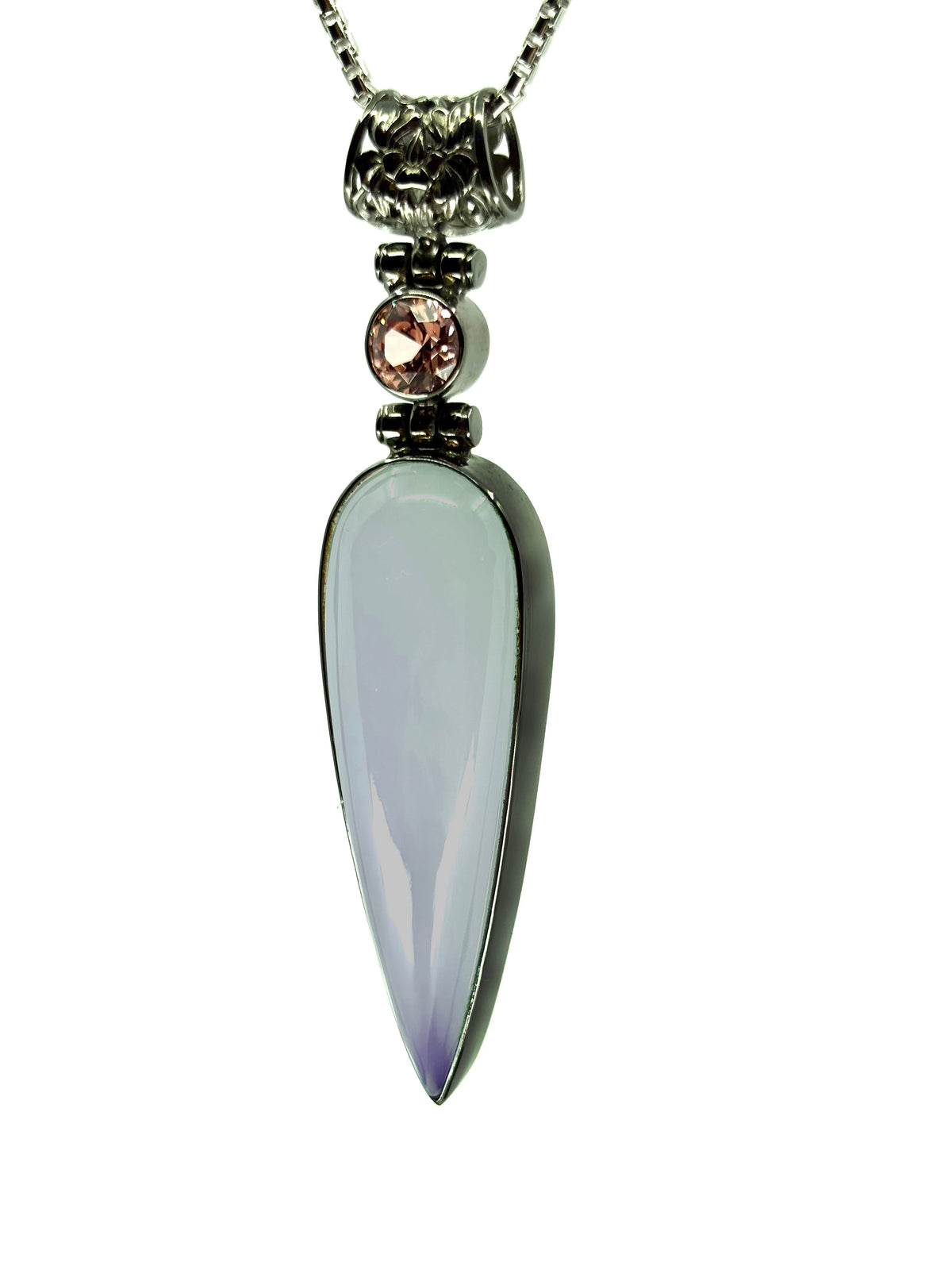 Chalcedony + Lavender Yag Garnet Fine Vibrational Gemstone Pendant