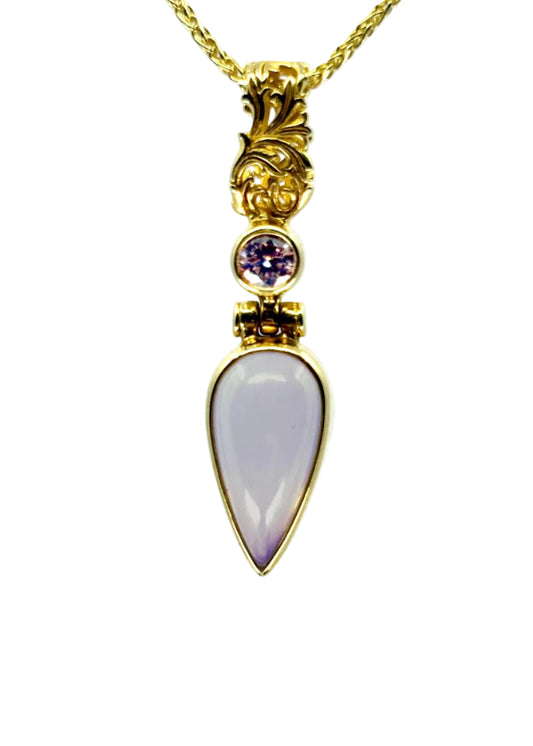 Chalcedony + Pink Moissanite, Fine Vibrational Gemstone Pendant