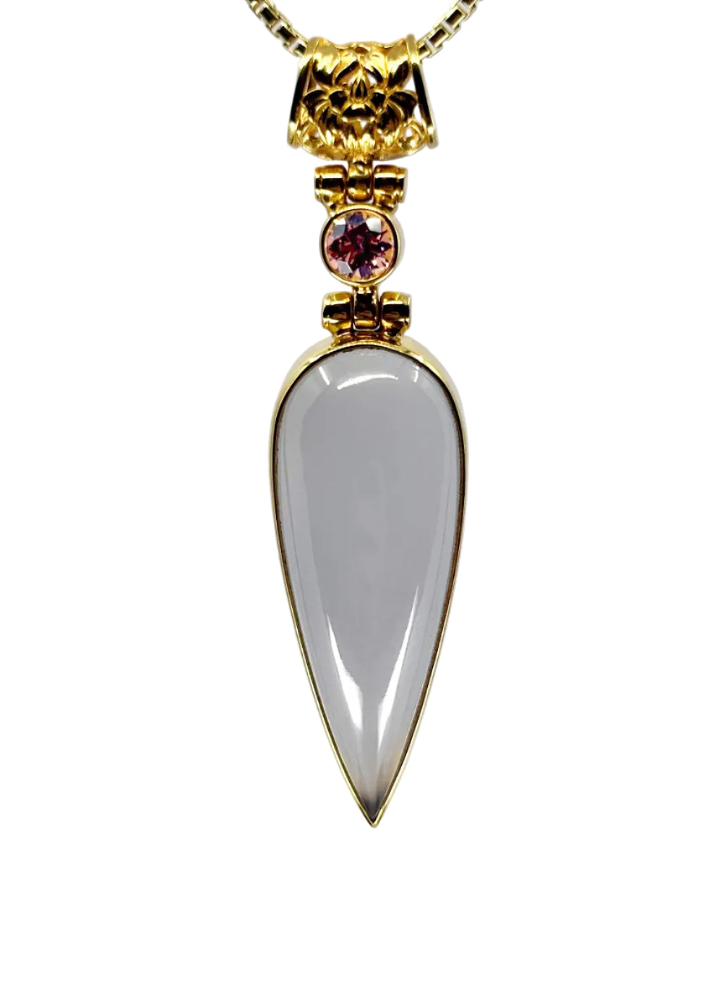 Chalcedony + Pink Sapphire Fine Vibrational Gemstone Pendant