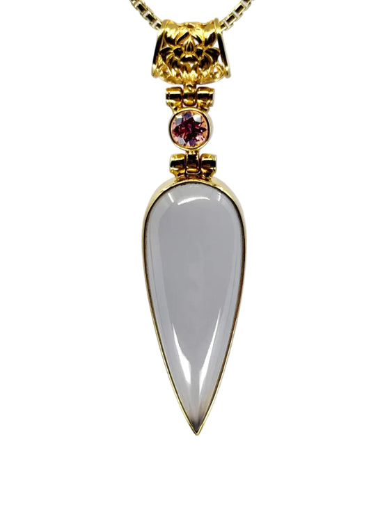 Chalcedony + Pink Sapphire Fine Vibrational Gemstone Pendant
