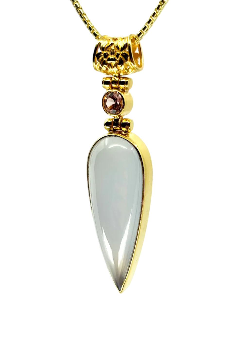 Chalcedony + Pink Sapphire Fine Vibrational Gemstone Pendant